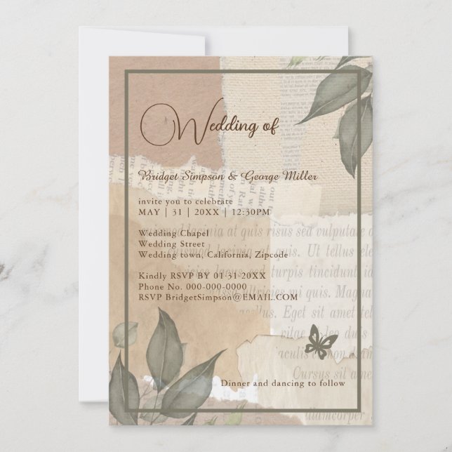 Vintage boho chic greenery wedding monogram  invitation (Front)