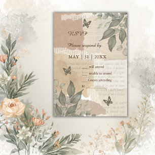 vintage boho chic greenery wedding RSVP card