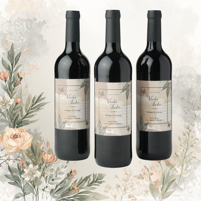vintage boho chic greenery wedding wine label (Creator Uploaded)
