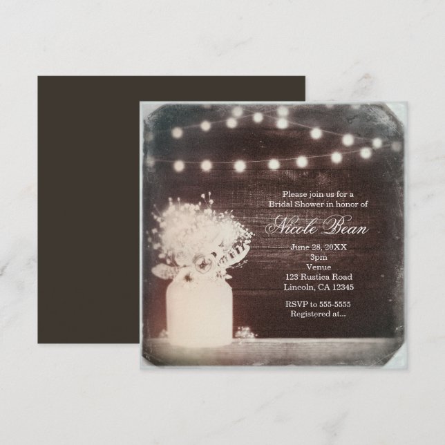 Vintage Boho Chic Mason Jar Lights Rustic Invitation (Front/Back)