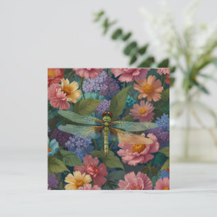 Vintage boho chic pastel floral garden dragonfly  card