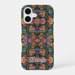 Vintage boho chic pastel floral garden dragonfly iPhone 16 case