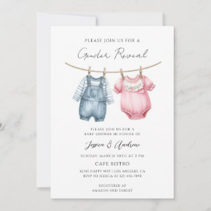 Vintage Boho Clothesline Gender Reveal Invitation