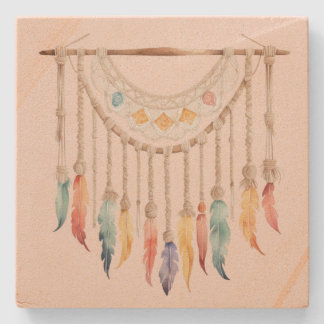 Vintage Boho Feather Dream Catcher Stone Coaster