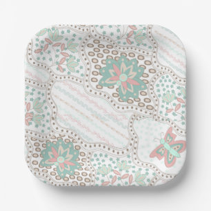 Vintage Boho Floral and Butterfly Pattern Paper Plate