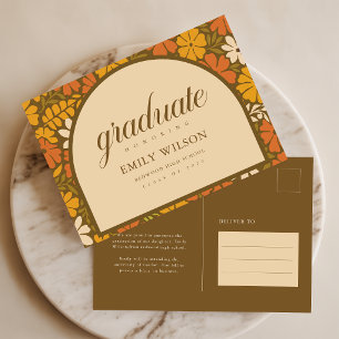 Vintage Boho Floral Arch Graduation Announcement Postcard