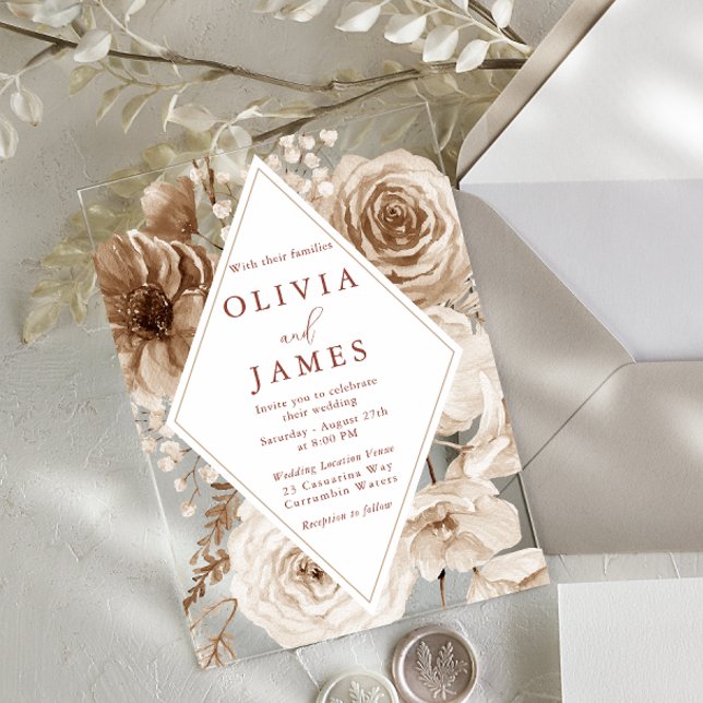 Vintage Boho Floral Frame Wedding Acrylic Invitations (Creator Uploaded)