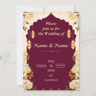 Vintage Boho Floral Wedding Invitation Card