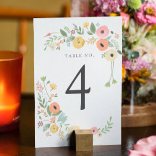 Vintage Boho Floral Wedding Table Number