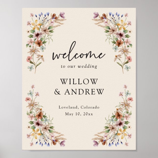 Vintage Boho Floral Welcome Poster (Front)