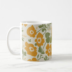 Vintage Boho Flower Orange Color Floral Pattern Coffee Mug
