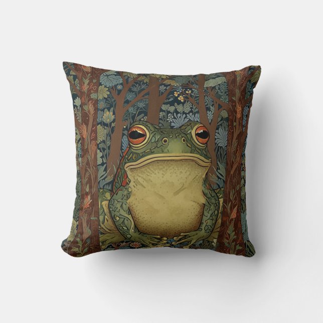 Vintage boho forest frog cushion (Front)