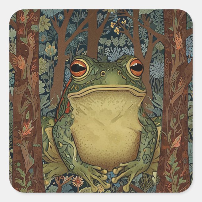 Vintage boho forest frog square sticker (Front)
