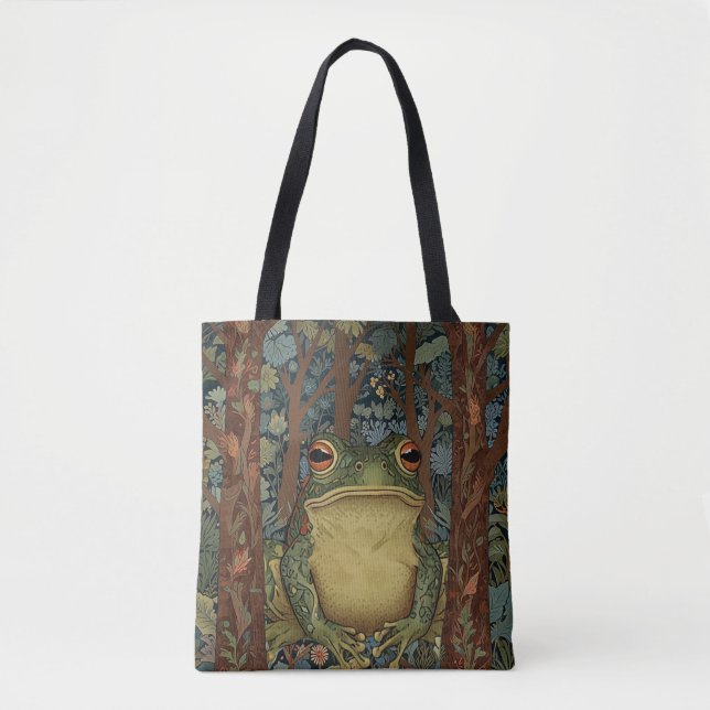 Vintage boho forest frog tote bag (Front)