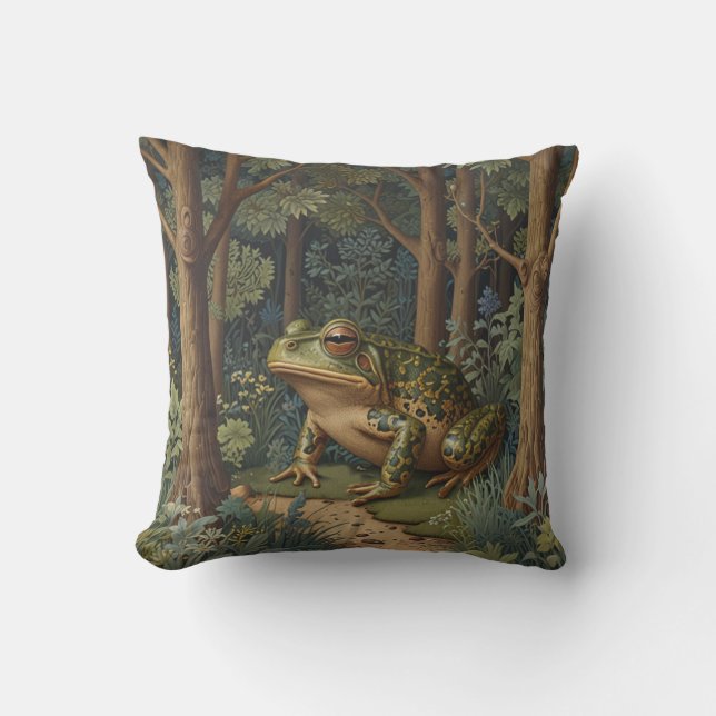 Vintage boho frog woodland forest cushion (Front)