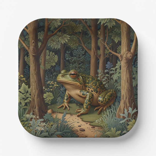Vintage boho frog woodland forest paper plate (Front)