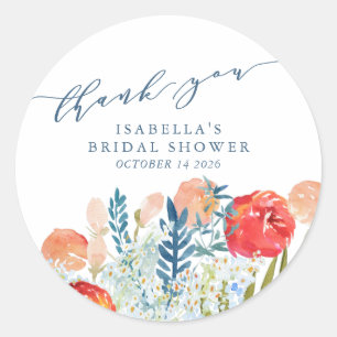 Vintage Boho Garden Custom Bridal Shower Thank You Classic Round Sticker