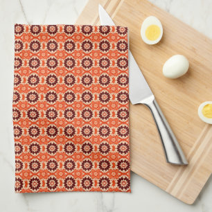 Vintage Boho Geometric Floral Pattern Tea Towel