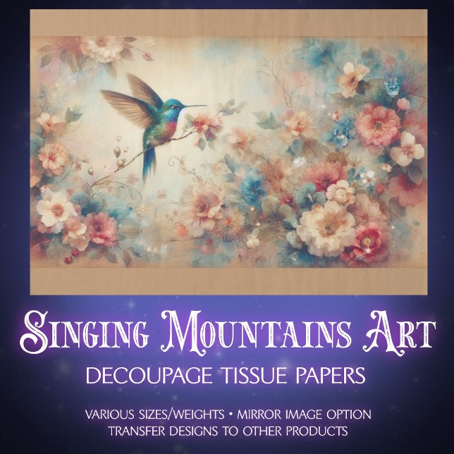 Vintage Boho Hummingbird and Flowers Decoupage Tissue Paper (Creator Uploaded)