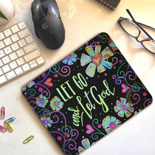 Vintage Boho Let Go and Let God Floral Inspirivity Mouse Mat