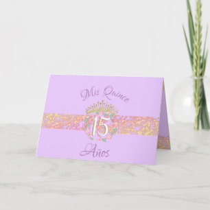 Vintage Boho Lilac and Gold Quinceañera Spanish Invitation