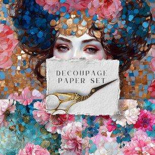 Vintage Boho Mosaic Floral Decoupage Paper Set
