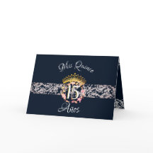 Vintage Boho Navy Silver Quinceañera Spanish