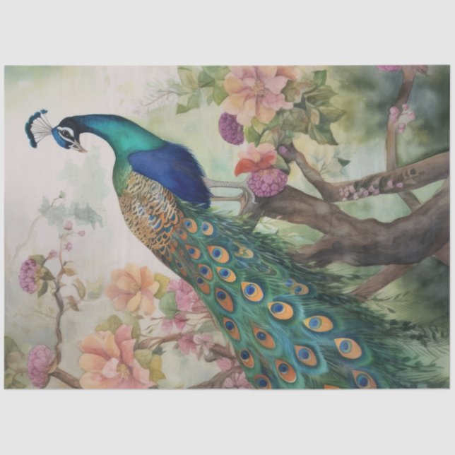 Vintage Boho Peacock Peacocks Decoupage Tissue Paper (Front)