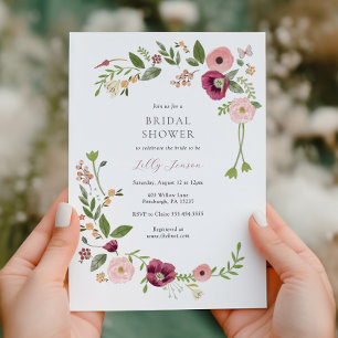 Vintage Boho Pink Floral Bridal Shower Invitation