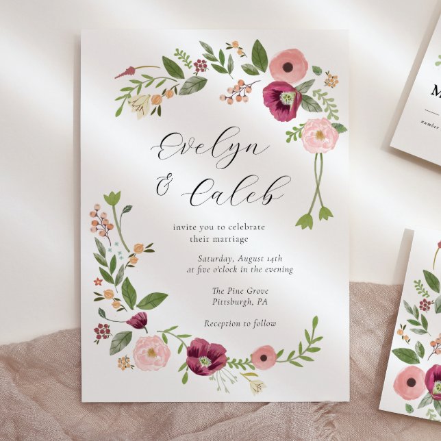 Vintage Boho Pink Floral Wedding Invitation (Creator Uploaded)
