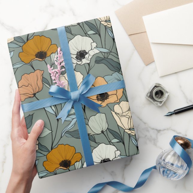 Vintage Boho Poppies Pattern  Wrapping Paper (Gifting)