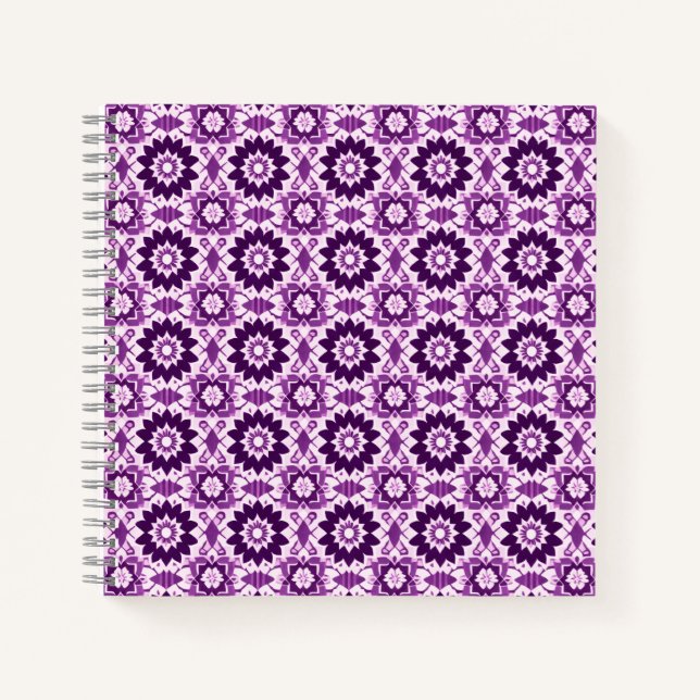 Vintage Boho Purple Geometric Floral Pattern Notebook (Front)