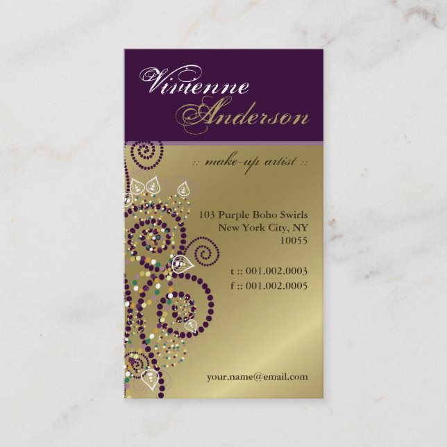 Vintage Boho Purple Spirals Golden Profile Card (Front)