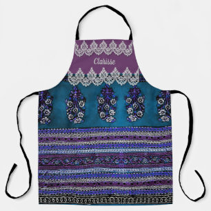 Vintage Boho Purple Teal Blue Personalised Floral Apron