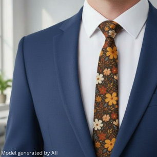 Vintage Boho Retro 70s Floral Tie
