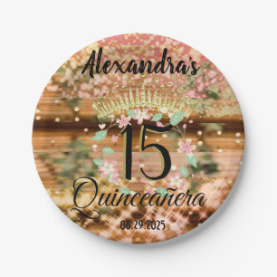 Vintage Boho Rose Gold Rustic Quinceañera Spanish Paper Plate