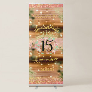 Vintage Boho Rose Gold Rustic Quinceañera Spanish Retractable Banner