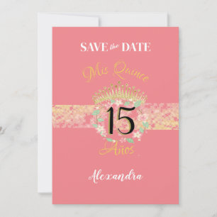Vintage Boho Rose Gold Rustic Quinceañera Spanish  Save The Date