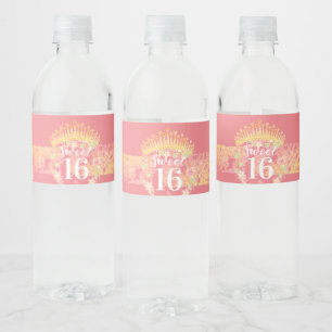 Vintage Boho Rose Gold Rustic Sweet Sixteen Water Bottle Label