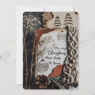 Vintage Boho Rustic Macrame Christmas Custom Text Holiday Card