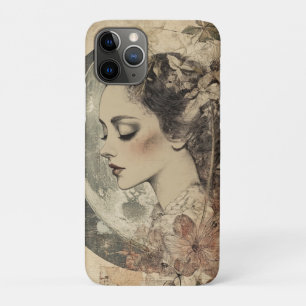 Vintage Boho Sideview Woman and Crescent Moon iPhone 11 Pro Case