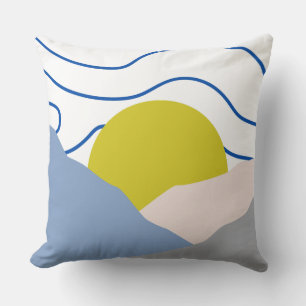 Vintage Boho Sunset blue & yellow modern retro Cushion