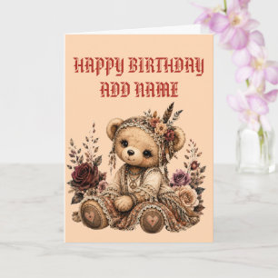 Vintage Boho Teddy bear Card