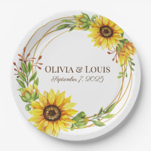 Vintage boho wedding sunflowers romantic paper plate