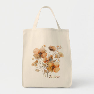  Vintage Boho Wildflower Botanical Monogram Tote Bag