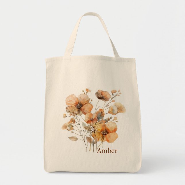  Vintage Boho Wildflower Botanical Monogram Tote Bag (Front)