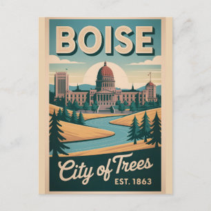 Vintage Boise Idaho City of Trees Retro Travel Postcard