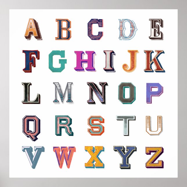  Vintage bold a-z alphabet Poster (Front)