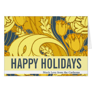 Vintage Bold Tulip Blue Gold Pattern