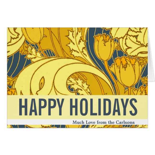 Vintage Bold Tulip Blue Gold Pattern (Front Horizontal)